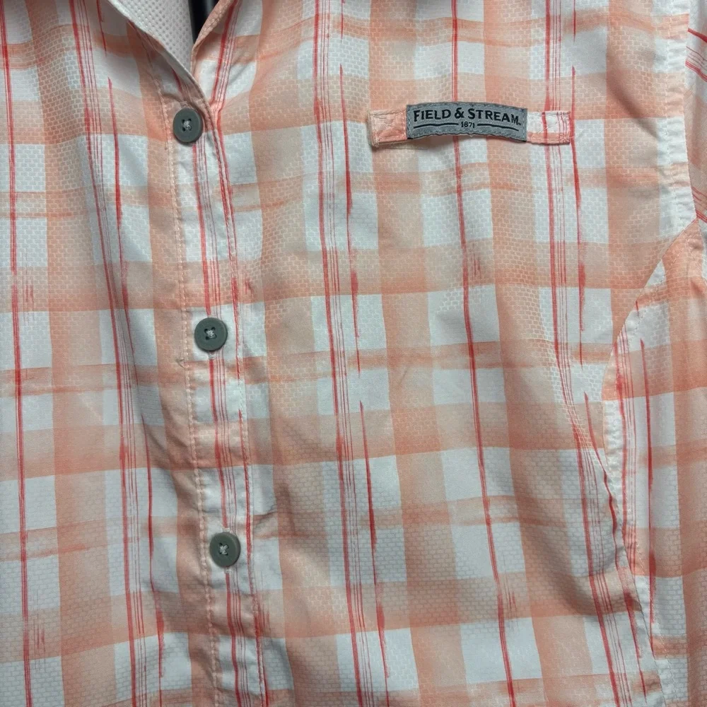 Field & Stream Peach/Wht Plaid Button-Up Long Sleeve Cool Sporting Shirt Women L - Picture 8 of 8
